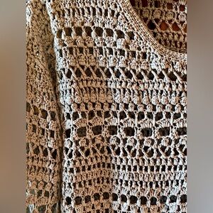 Theory Women's Cotton Open Crochet Pullover Sweater—pearl grey/opal blue